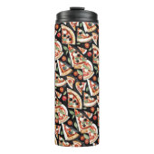 Abstrakte Pizzaslics auf schwarzem Hintergrund Thermosbecher (Vorderseite)