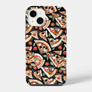 Abstrakte Pizzastücke auf schwarzem Hintergrund iPhone 14 Hülle
