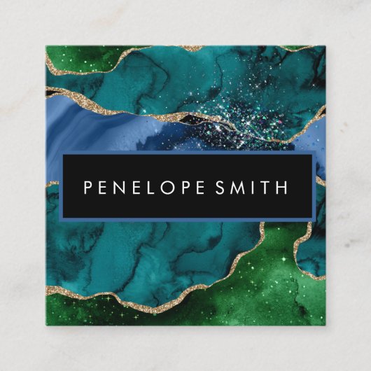 Abstrakte Platz-Visitenkarte für Blau und Grün Quadratische Visitenkarte (Vorderseite)