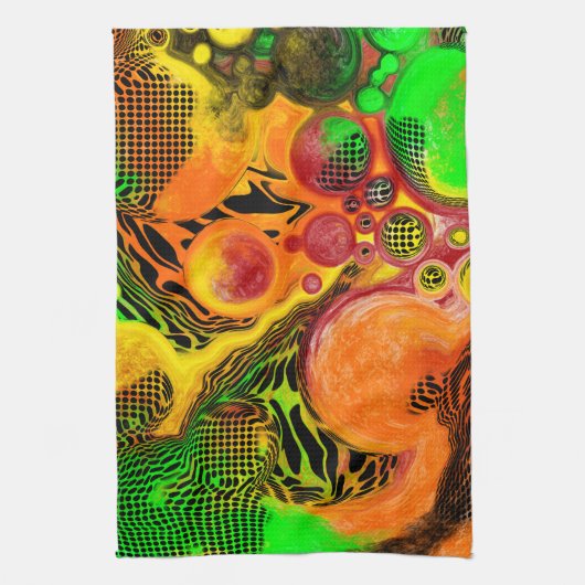 Abstrakte Pour-Malerei in Herbstfarben Geschirrtuch (Vertikal)