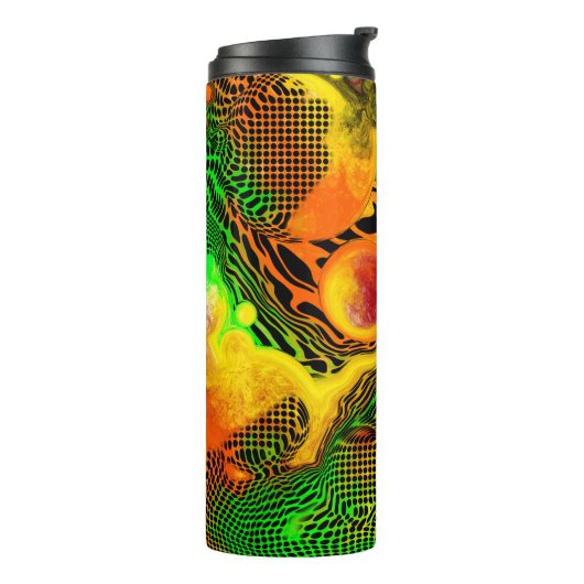 Abstrakte Pour-Malerei in Herbstfarben Thermosbecher (Nach links gedreht)