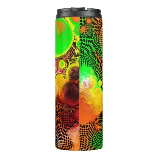 Abstrakte Pour-Malerei in Herbstfarben Thermosbecher (Rückseite)