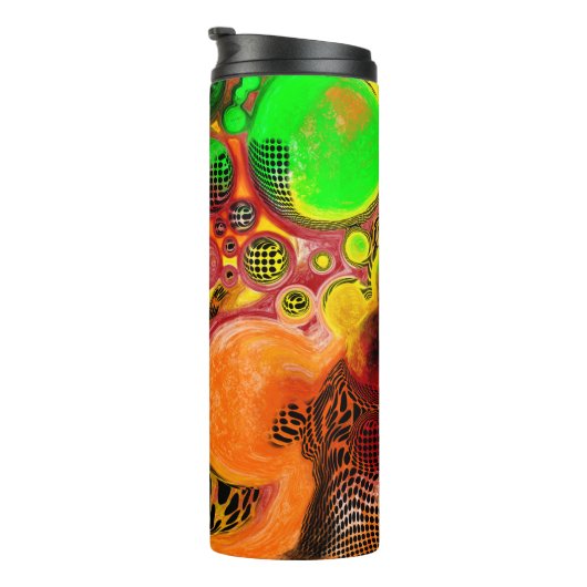 Abstrakte Pour-Malerei in Herbstfarben Thermosbecher (Nach rechts gedreht)