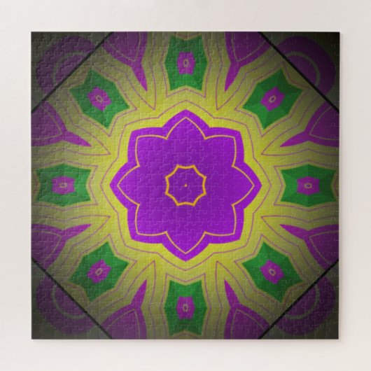 Abstrakte Psychedelic Yellow Mauve & Green Mandala Puzzle (Horizontal)
