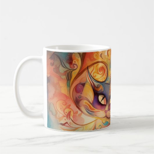Abstrakte psychedelische Blume katzen farbenfrohe Kaffeetasse (Links)