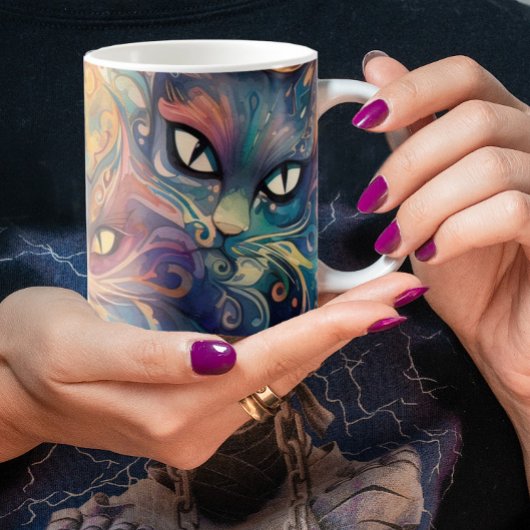 Abstrakte psychedelische Blume katzen farbenfrohe Kaffeetasse
