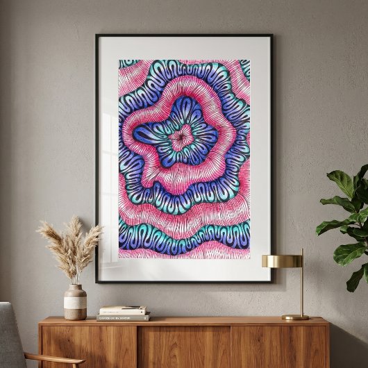 Abstrakte psychedelische rosa blaue wellenförmige  poster