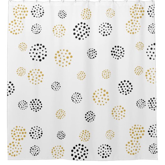Abstrakte Punktmuster aus Schwarz und Gold Duschvorhang (Vorderseite)