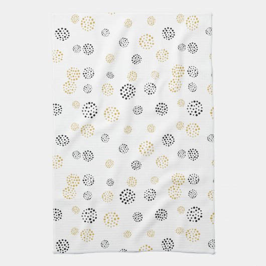 Abstrakte Punktmuster aus Schwarz und Gold Geschirrtuch (Vertikal)