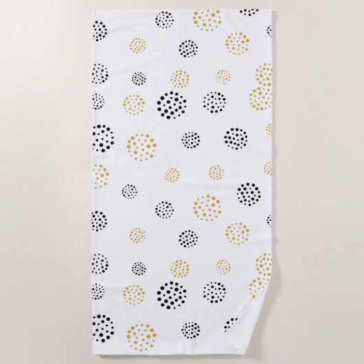 Abstrakte Punktmuster aus Schwarz und Gold Strandtuch (Vorderseite)