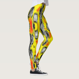 Abstrakte Quadrate, die aus Kratzern über Gelb geb Leggings