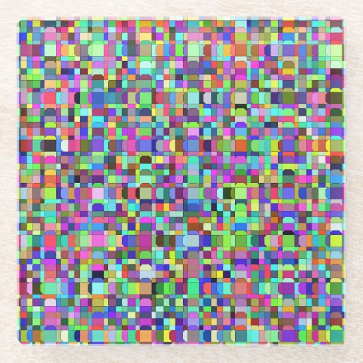 Abstrakte Quadrate Formen Multicolor Muster Glasuntersetzer (Vorderseite)