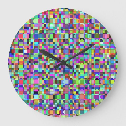 Abstrakte Quadrate Formen Multicolor Muster Große Wanduhr (Vorderseite)