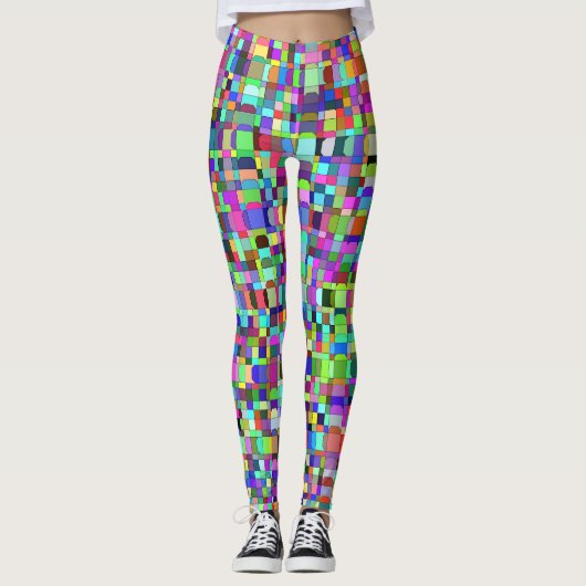Abstrakte Quadrate Formen Multicolor Muster Leggings (Vorderseite)