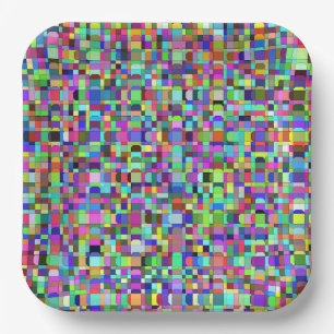 Abstrakte Quadrate Formen Multicolor Muster Pappteller