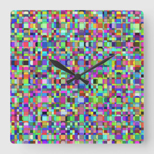 Abstrakte Quadrate Formen Multicolor Muster Quadratische Wanduhr