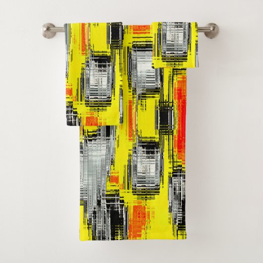 Abstrakte Quadrate, gebildet aus Kratzern über Gel Badhandtuch Set (Insitu)