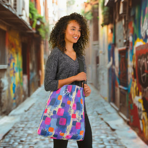 Abstrakte Quadrate in Blau und Rosa mit Geometrie Tasche