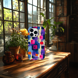 Abstrakte Quadrate mit Personalisierter Meldung an Case-Mate iPhone 14 Pro Hülle