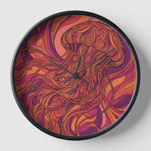 Abstrakte Quallen-Sonnenuntergang-Orange-Linienkun Uhr