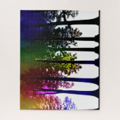 Abstrakte Rainbow-Blätter und Schwarze Silhouette Puzzle (Vertikal)