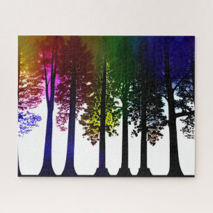 Abstrakte Rainbow-Blätter und Schwarze Silhouette Puzzle
