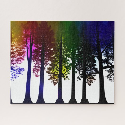 Abstrakte Rainbow-Blätter und Schwarze Silhouette Puzzle (Horizontal)