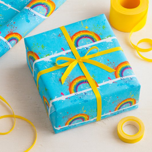 Abstrakte Rainbow Floral Wirbel und Paint Spritzer Geschenkpapier