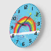 Abstrakte Rainbow Floral Wirbel und Paint Spritzer Große Wanduhr (Winkel)