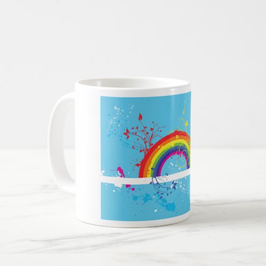 Abstrakte Rainbow Floral Wirbel und Paint Spritzer Kaffeetasse (Vorderseite Links)