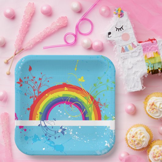 Abstrakte Rainbow Floral Wirbel und Paint Spritzer Pappteller (Party)