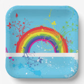 Abstrakte Rainbow Floral Wirbel und Paint Spritzer Pappteller (Vorderseite)