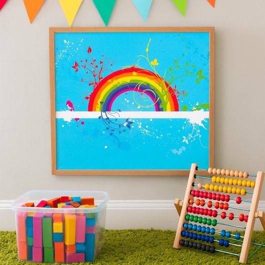 Abstrakte Rainbow Floral Wirbel und Paint Spritzer Poster