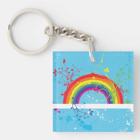 Abstrakte Rainbow Floral Wirbel und Paint Spritzer Schlüsselanhänger (Vorderseite)