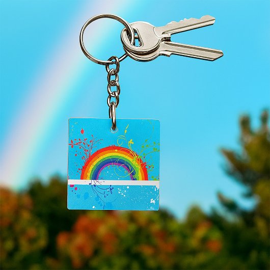 Abstrakte Rainbow Floral Wirbel und Paint Spritzer Schlüsselanhänger