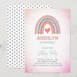 Abstrakte Rainbow Girls 1. Geburtstag Party Einladung