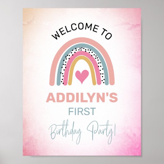 Abstrakte Rainbow Girl's Birthday Party Willkommen Poster (Vorne)