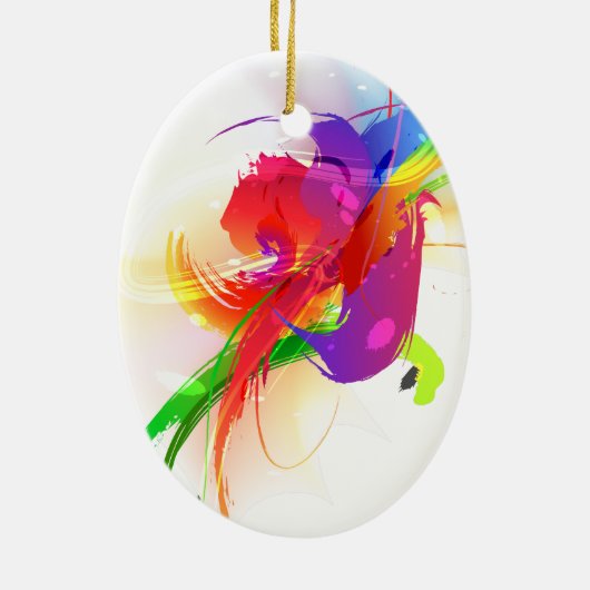 Abstrakte Rainbow Lorikeet Paint-Spritzer Keramikornament (Hinten)