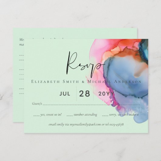 ABSTRAKTE Rainbow-Wasserfarbenhochzeit Postkarte (Vorne/Hinten)
