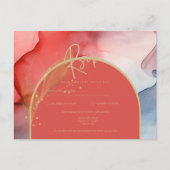 Abstrakte Red Coral Navy Gold Hochzeit RSVP Postkarte (Vorderseite)