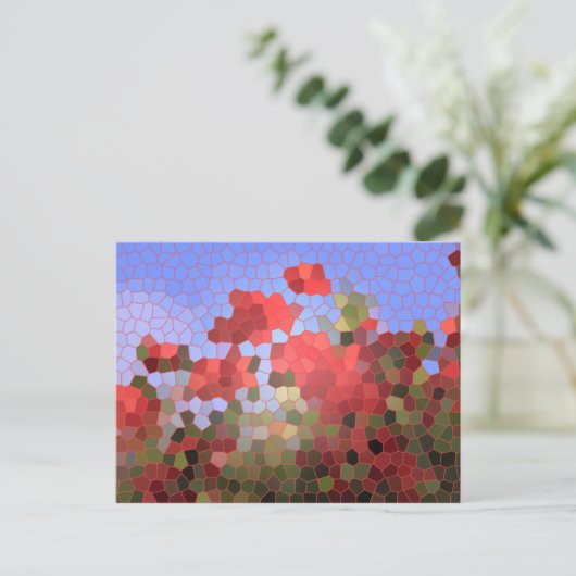 Abstrakte Red Poppies Blue Sky aus gefestigtem Gla Postkarte (Stehend Vorderseite)