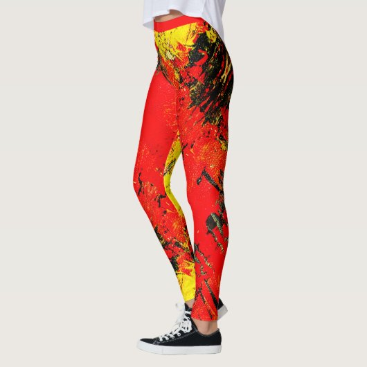 Abstrakte Red Yellow Black Shiny Girly Chic Mode Leggings (Links)