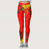 Abstrakte Red Yellow Black Shiny Girly Chic Mode Leggings (Vorderseite)