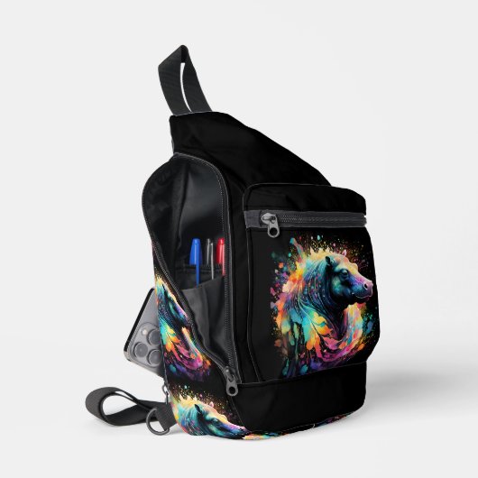 Abstrakte Reflexionen: Das gemalte Nilpferd, Crossbody Bag (Offen)