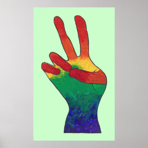 Abstrakte Regenbogen-Friedenshand-Symbol Poster na