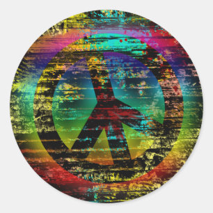 Abstrakte Regenbogen-Grunge-Friedenszeichen-Aufkle Runder Aufkleber