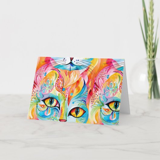 Abstrakte Regenbogenkatze Dankeskarte (Vorderseite)