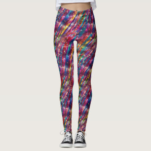 Abstrakte Regenbogenstreifen Disco Glitzer Muster Leggings