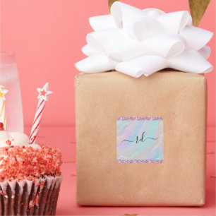 Abstrakte Regenbogentextur und rosa Kristall Quadratischer Aufkleber