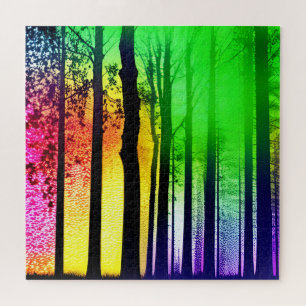 Abstrakte Regenbogenwälder und Schwarze Silhouette Puzzle